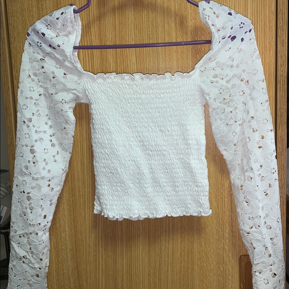 Long floral cutout sleeved crop top